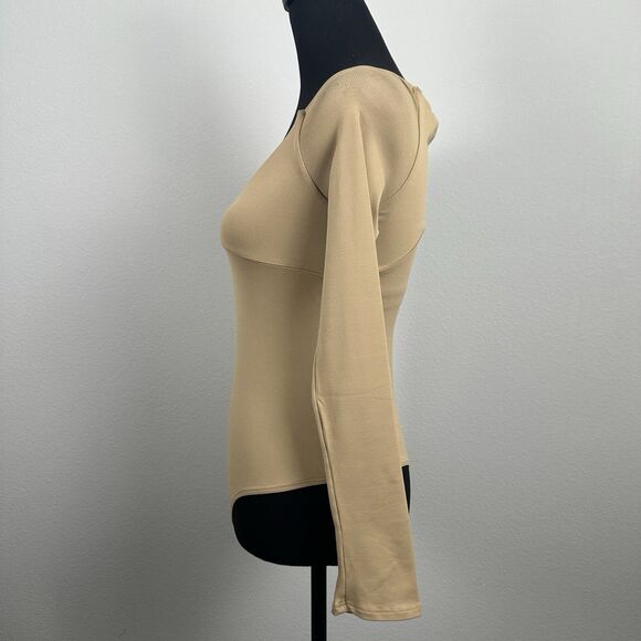 Alix NYC Jansen Bodysuit Womens Small Tan V-Neck One Piece Stretch Minimalist - Picture 3 of 14